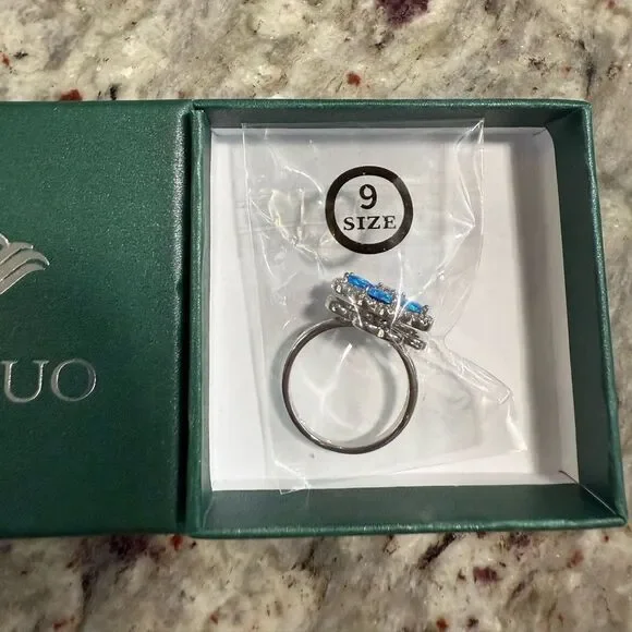 NEW Weinuo Silver and Blue Women's Anxiety Spinner Ring Size 9 - Picture 8 of 10